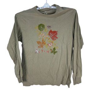 Fruit Of The Loom Lofteez Long Sleeve Shirt L Love Autumn Design Tan Cotton